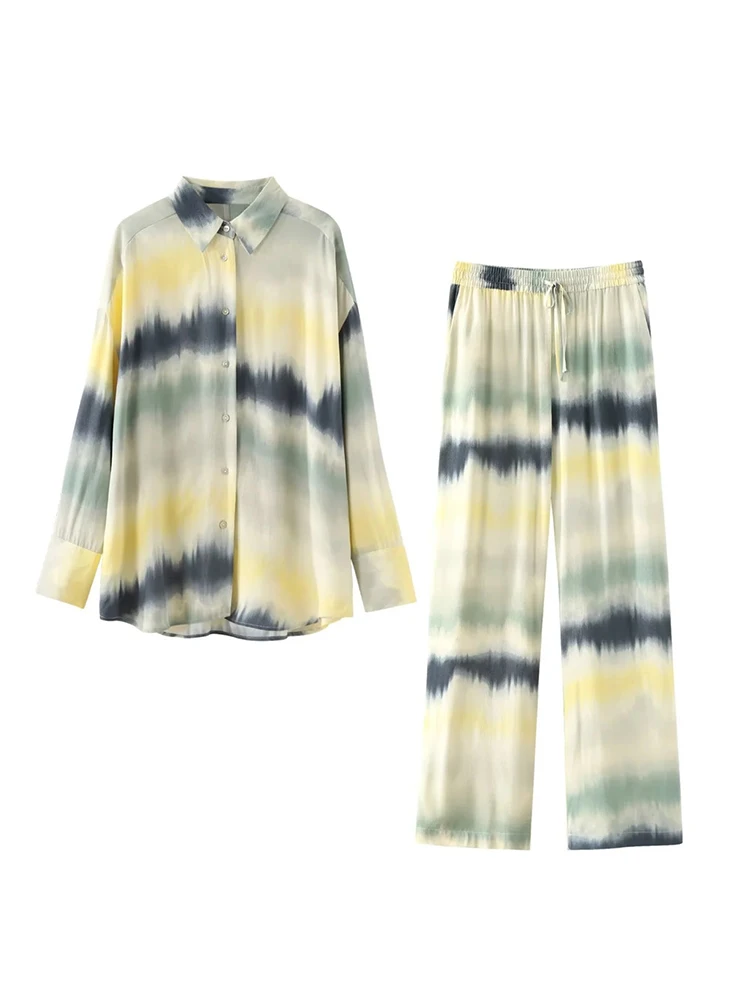 

Модный женский костюм с желтым принтом, прямые летние брюки, Женская Повседневная однобортная рубашка со стразами