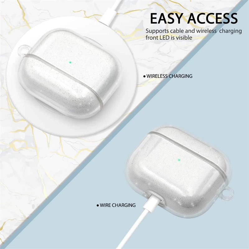 Bling Glitter Soft TPU Transparent Earphones Case With Hook For Airpods Pro Silicone Cover For Air Pods 3 2 1 Cover Accessories