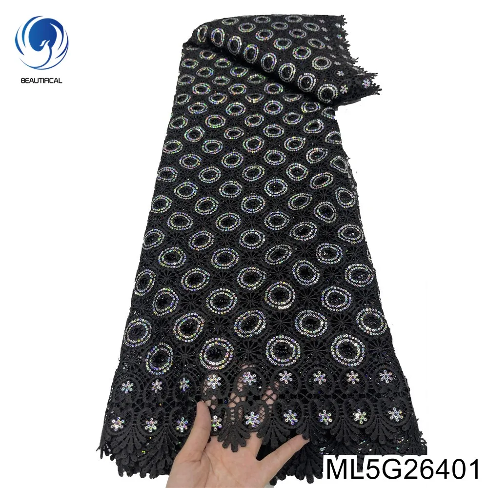 

African Sequins Fabric for Party Dress, Water Soluble, Nigerian Rope Lace, 100% Polyester, Elegant Lady, ML5G264, 2023