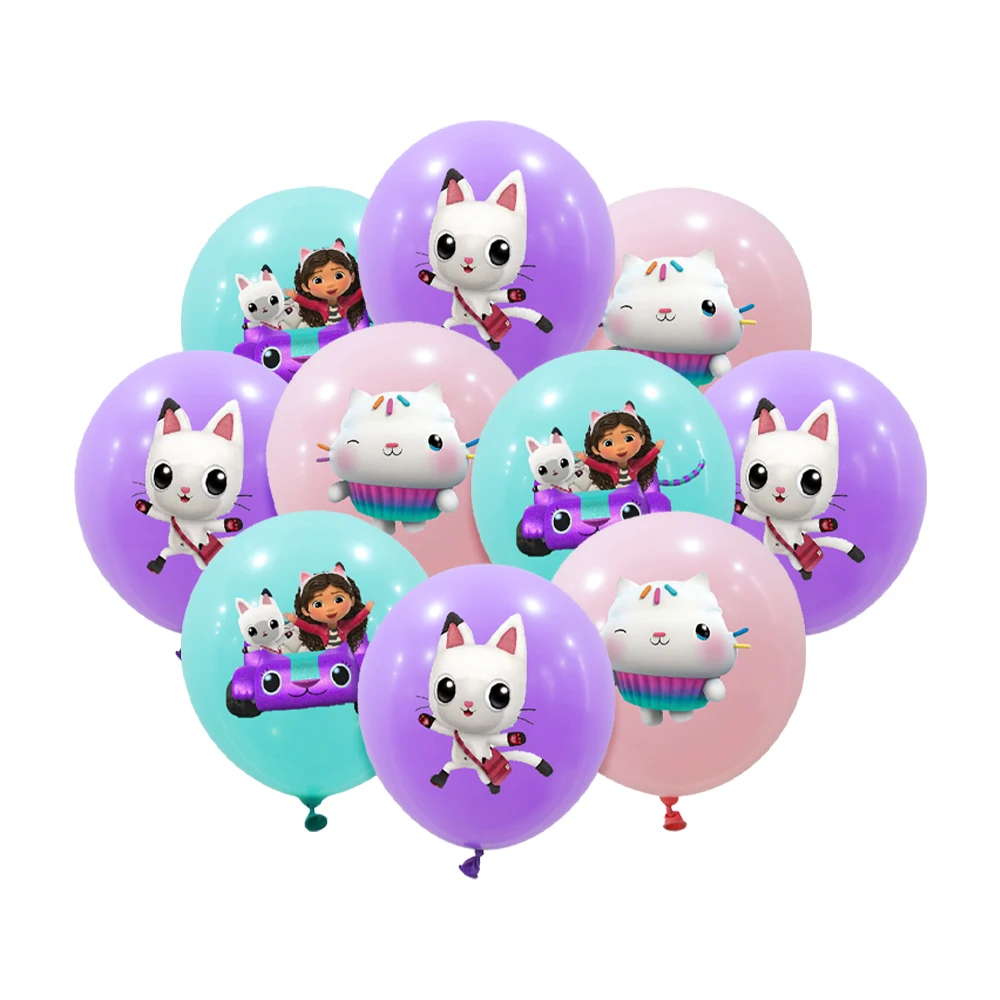 Balloon Set 15pcs 12 Inch Gabby Dollhouse Cat Latex Sequin Baby Shower Party Decoration Girl Birthday Supplies