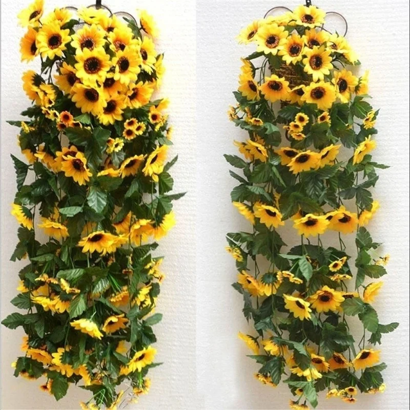 1pcs 260cm Artificial Yellow Sunflower Garland Flower Vine Wedding Floral Arch Decor Silk