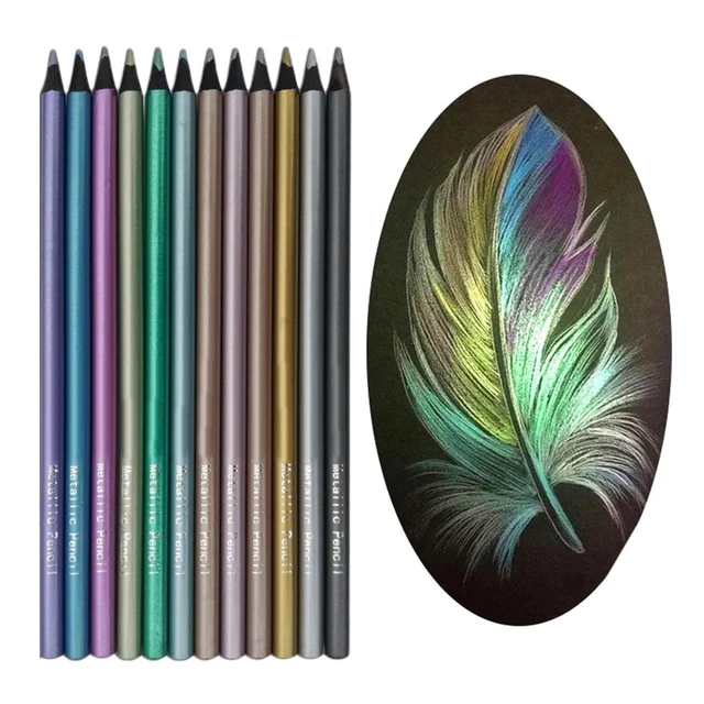 12 Color Metallic Colored Pencils Drawing Sketching Set Coloring Pencils  Brutfuner Profession Art Supplies For Kids Adult - AliExpress