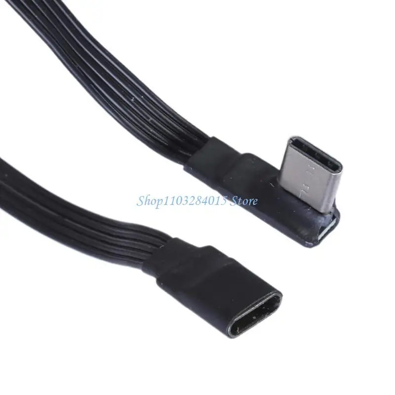 R6FF USB C 수컷에서 USB C 암컷 확장 케이블 90도 리본 플랫 USB C 케이블 18W 충전 데이터 전송 480mbps