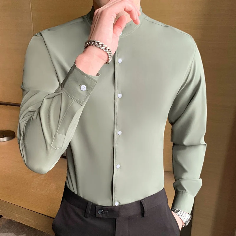 Spring Autumn New Solid Color Fashion Long Sleeve Shirt Man Fashion High Street Casual Button Cardigan Office All-match Tops