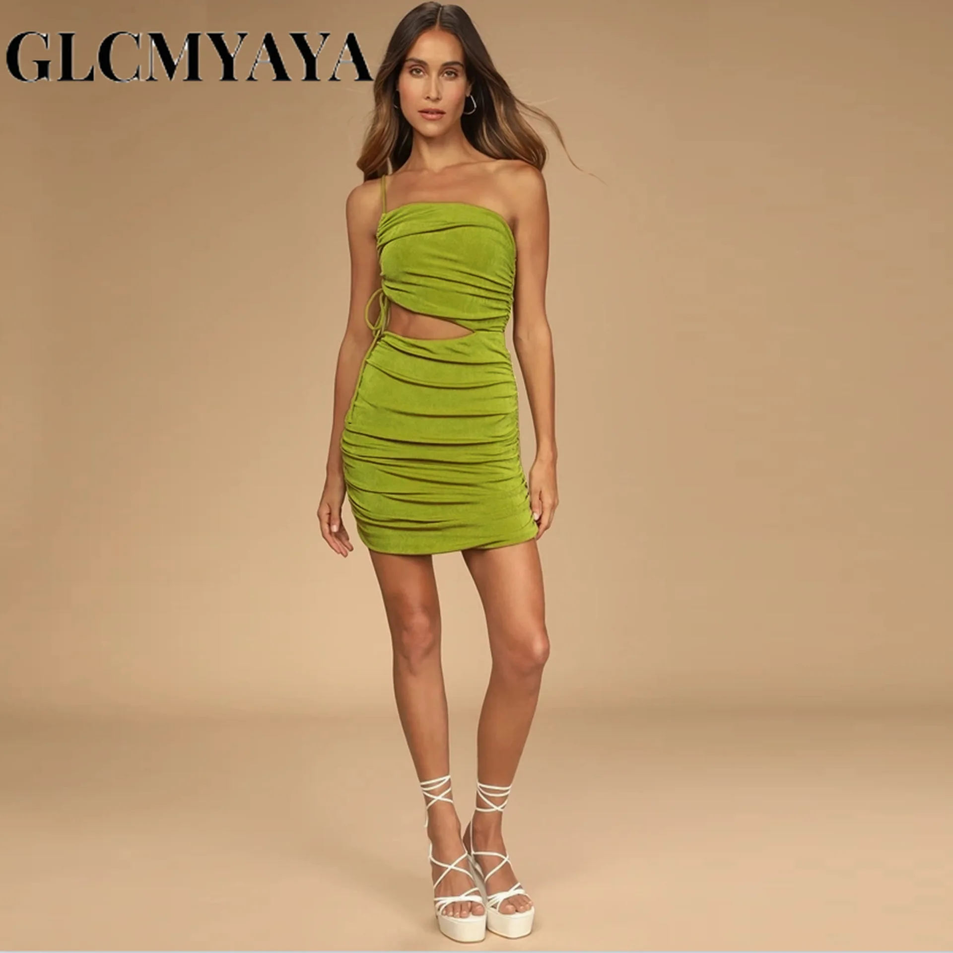 

Женское облегающее платье GLCMYAYA на одно плечо, обтягивающее платье с диагональным воротником, однотонное облегающее мини-платье с запахом на бедра, 2023