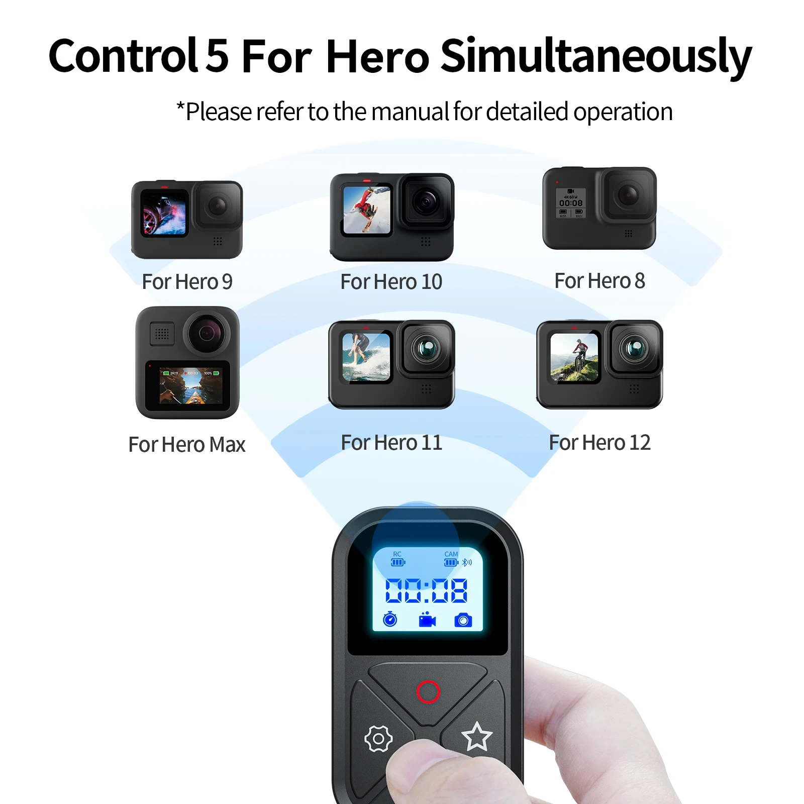 TELESIN T10 Bluetooth Remote Control For GoPro Hero 12 11 10 9 Accessories Wireless Smart Remote For GoPro 80M action Camera
