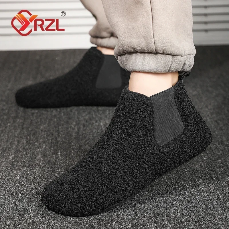 YRZL Winter Warm Cotton Shoes Men Indoor Home Slipper Thin Bottom Plush Cotton Man Casual Shoes Soft Sole Anti-slip Slippers Man