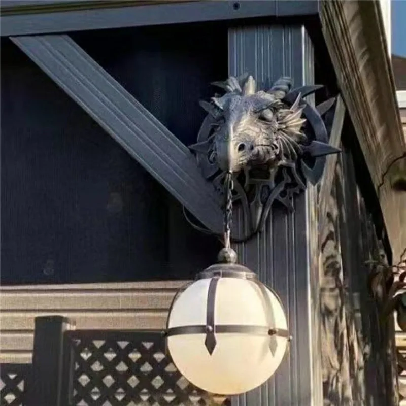 LED Dinosaur Hanging Lamp Lantern Industrial Style Resin Dragon Head Crafts Halloween Wall Decoration