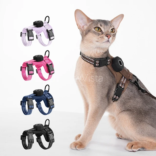 Escape-Proof Cat Harness with AirTag Holder Lightweight Reflective Adjustable Kitten Vest Harness for Outdoor Walking Active Cat 1