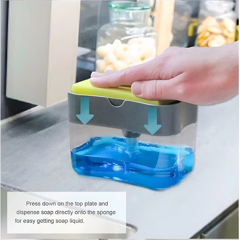 Soap Dispenser Portable Detergent Dispenser Set for Kitchen Dish Soap Box with Sponge Holder Hand Press Liquid Dispensing Kitchen Tools