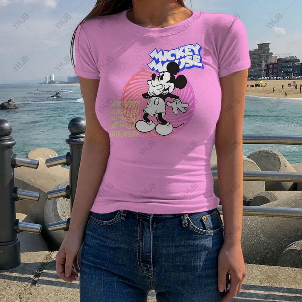 

New Women'S T-Shirt Summer Short Sleeve O-Neck Top Casual Female Clothing Disney Minnie Mickey Mouse Print Tee Harajuku T Shirt