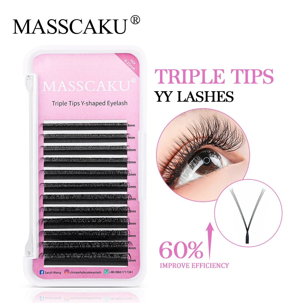 

MASSCAKU YY Shaped Eyelash Extension Faux Mink Natural Soft Individual Eyelash Handmade Light Split Tips YY Eyelashes