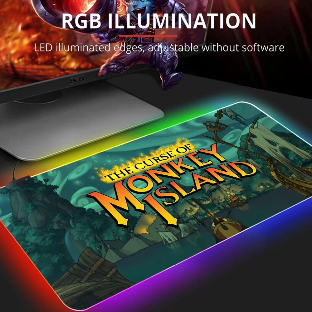 Monkey Island Big Backlit Creative Mousseads Scrivania Da Gioco Con Led Rgb Design Mouse Pad Extra Large Cool Stuff Per Tavolo Luminoso