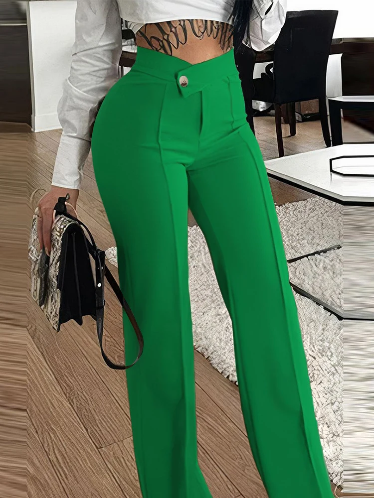 Elegant Plain Zip Fly High Waist Work Pants 2024 Spring Autumn Women's Clothing Casual Daily Fashion Streetwear Ladies Trousers