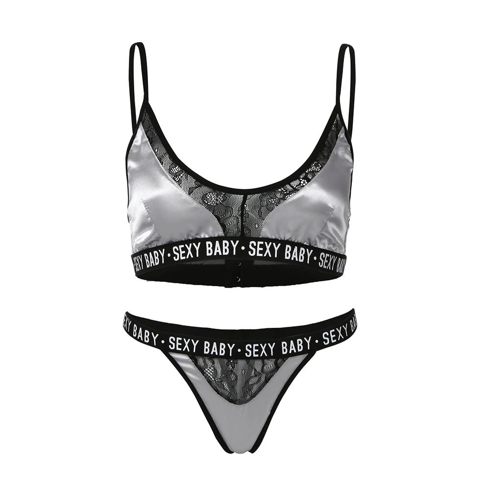 Intimate sensual Lingerie Woman Letter Printed Thongs Bikini Underwear Set Women Lace Hollow Out Brief Panties Push Up Bra Sets bra and underwear set