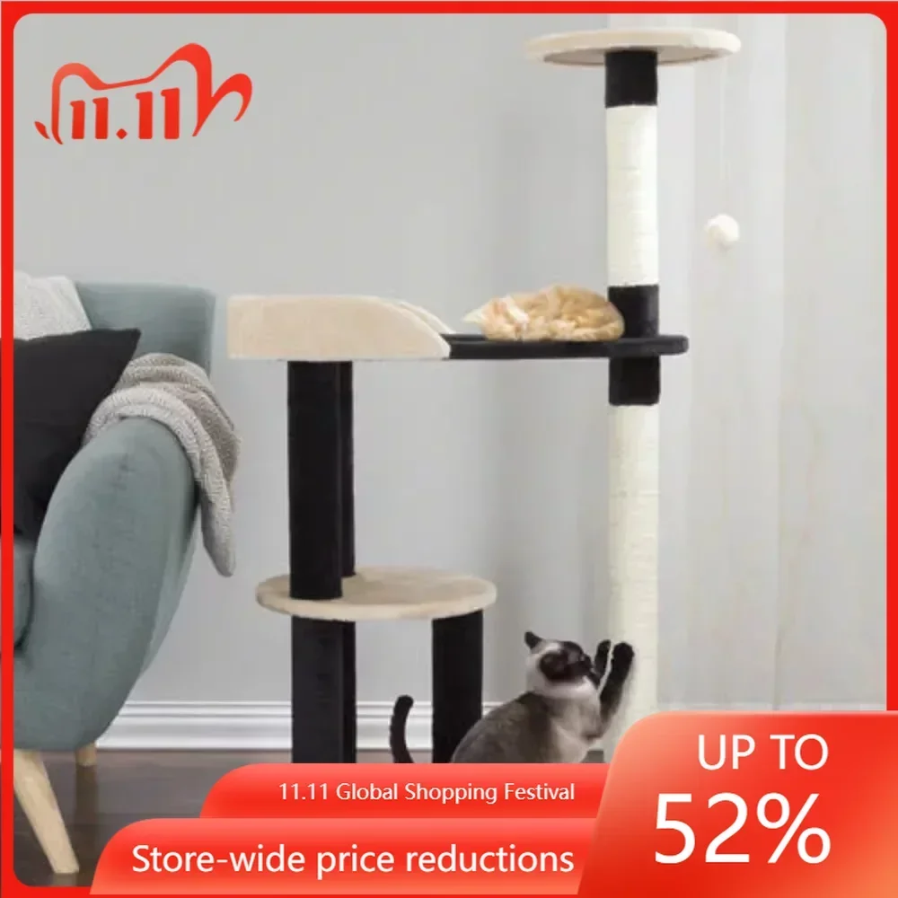 

3-Tier Cat Tower with 2 Napping Perches, Peek Hole, 2 Sisal Rope Scratching Posts, and Hanging Toy – Cat Tree for Indoor Cats