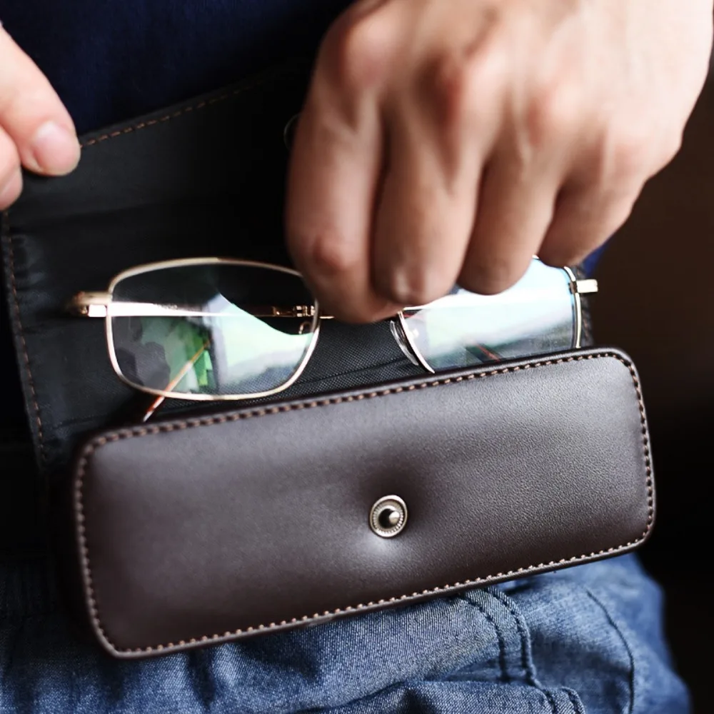 Luxury Cowhide Leather Glasses Case and Portable Storage Box