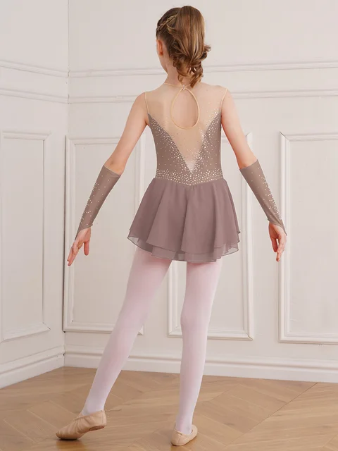 Body Danza Bambina Con Strass - Manica Lunga Per Balletto, Ginnastica E Pattinaggio Artistico