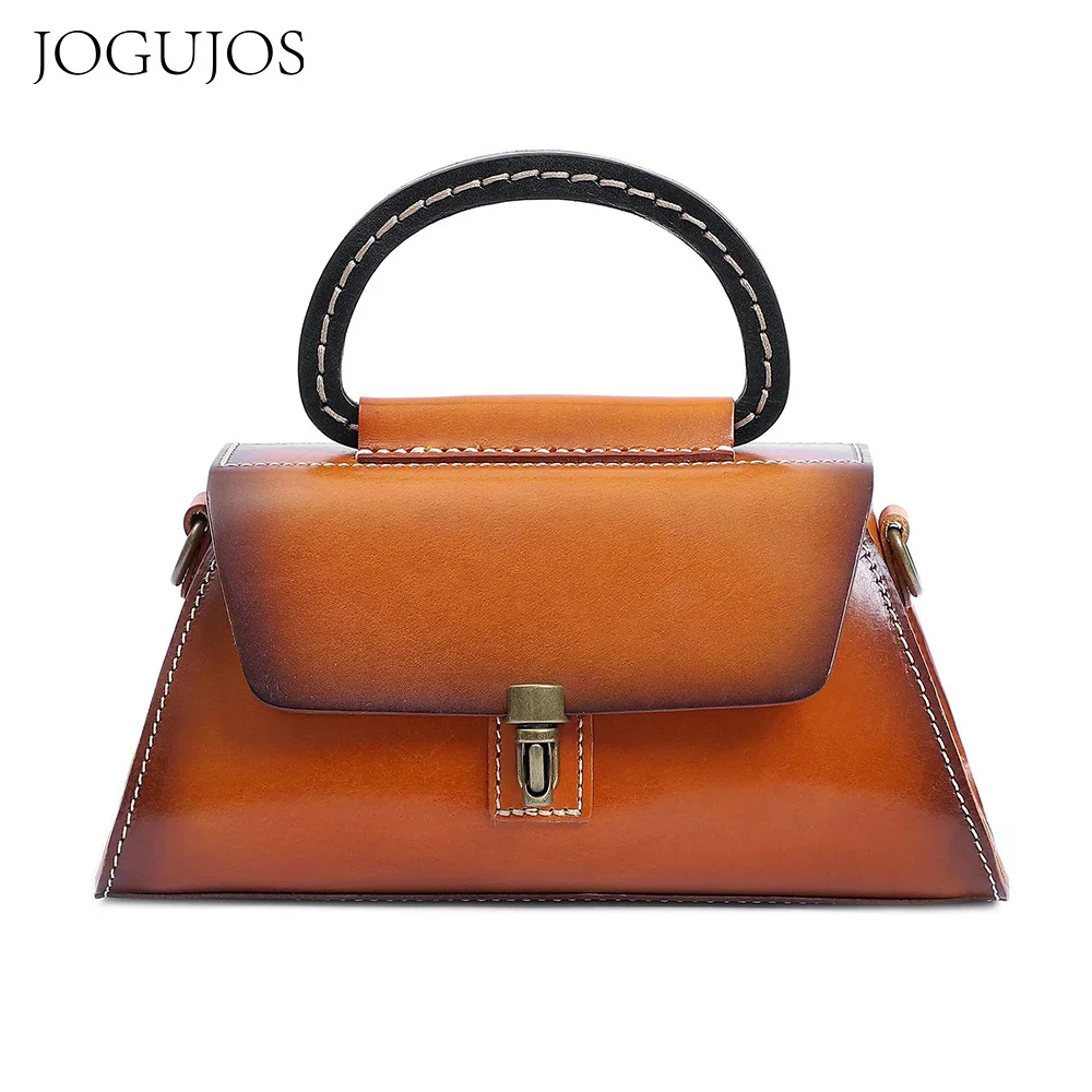 

New Women Trapezoid Luxury Evening Bag Elegant Retro Crossbody Bags Female Shoulder Bag Real Leather Tote Handbag