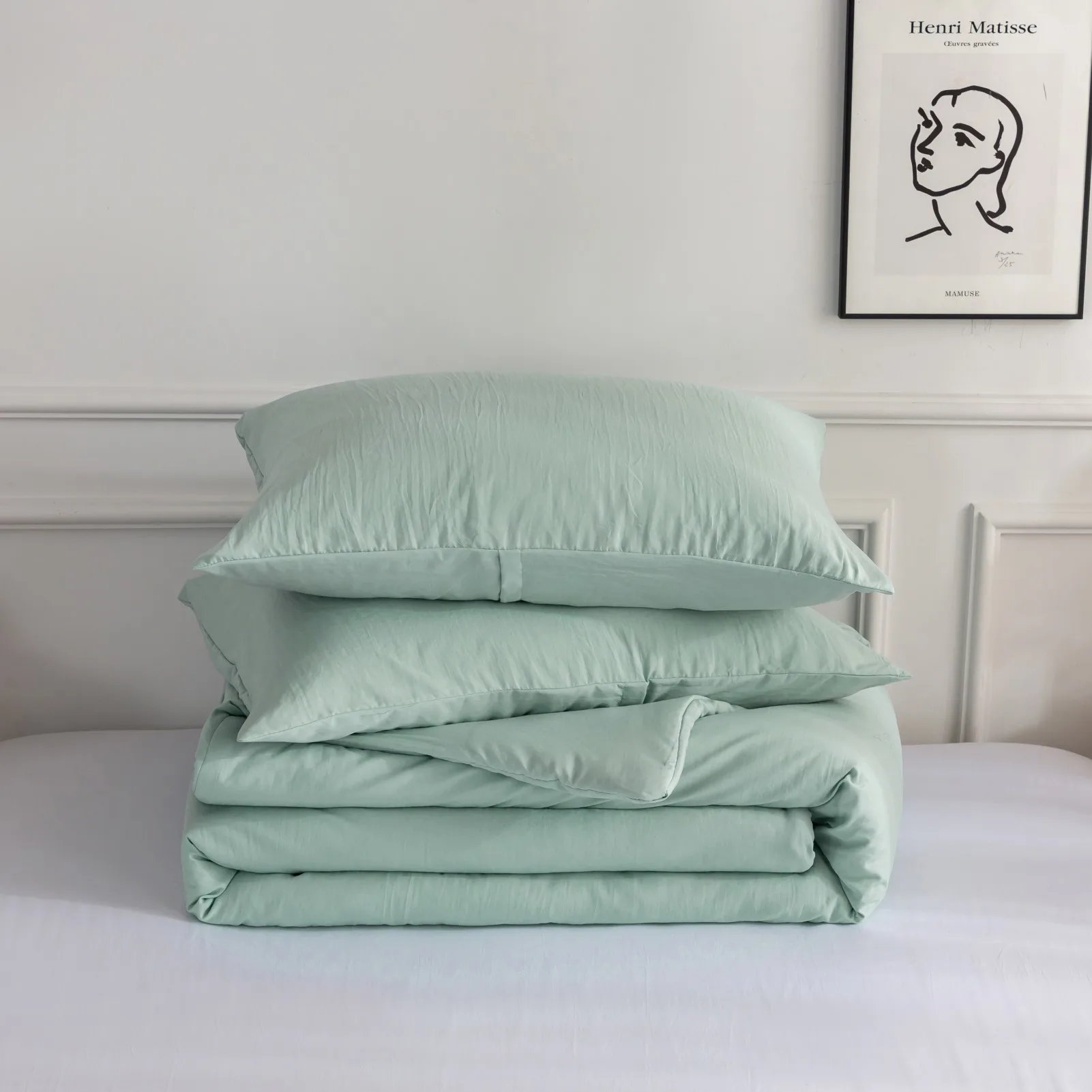 

Queen Size Solid Color Quilt Set Ultra-Soft Washed Bedding Comforter Sets for Kids Girls sage green & 2 Pillow Sham