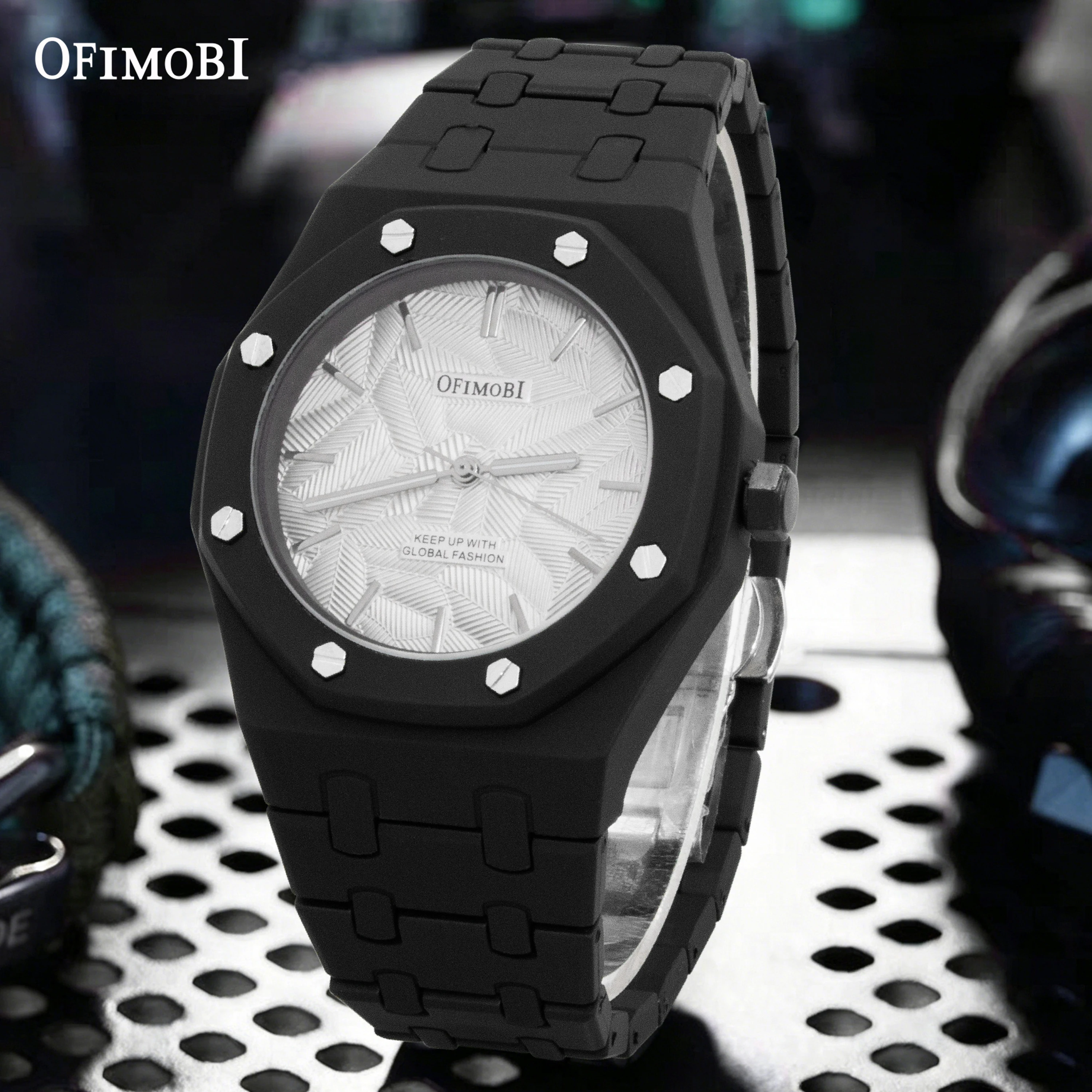 Men's Octagonal Watch with Textured Dial and ABS Band - 43.3mm, 30M Waterproof, Casual Style
