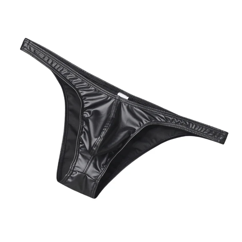 Men's Faux Leather Bikini Briefs with U-Pouch