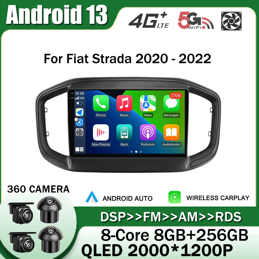 

9" for Fiat Strada 2020 - 2022 QLED IPS Android 13 Car Radio Multimedia Player Stereo GPS Navigation Carplay DSP