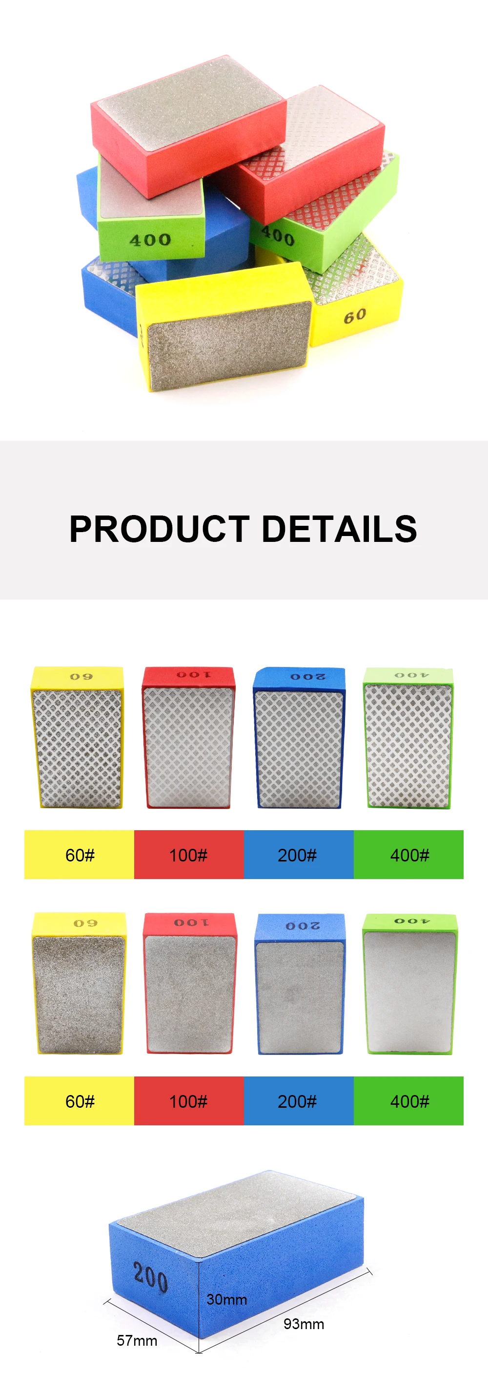 Diamond Hand Wipes Stone File Hand Piece Grinding Pad 93x57mm 60 100