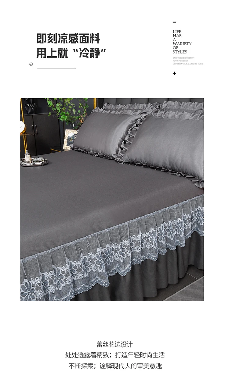 Description Picture 3 of itemBed Linen Bedspread Wrap Around Solid Microfiber Luxury Hotel Quality Fabric Bedroom Gathered Lace Ruffled Bedding Bed Skirt