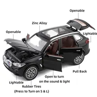 1/32 BMW X5 SUV Toy Car Model Diecast Metal Vehicle Miniature Sound & Light Pull Back Collection Gift for Children Boys Kid 2