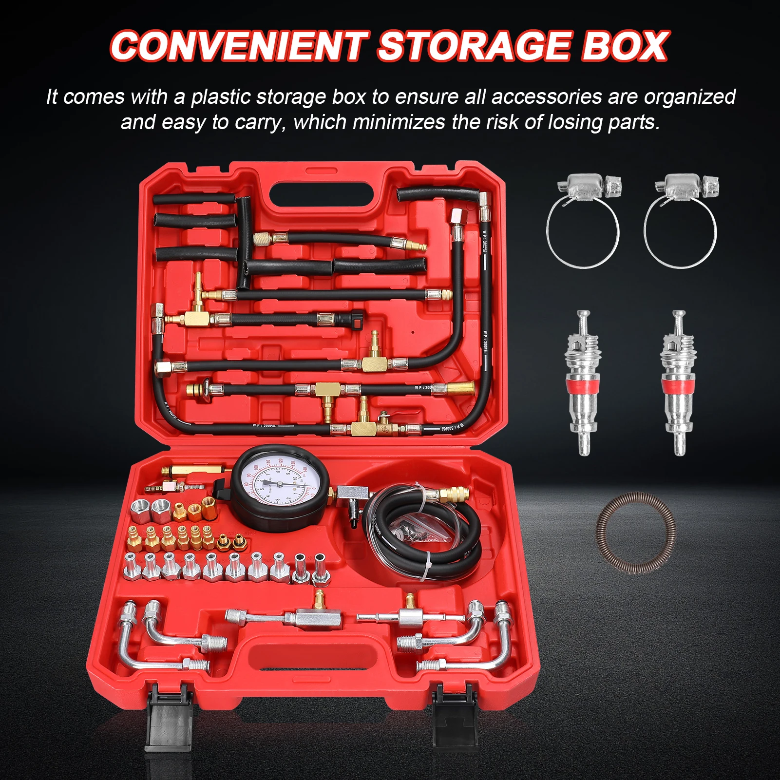 Fuel Injector Pressure Tester Gauge Kit Gasoline Fuel Oil Injection Test Tool Set 0-140PSI/0-10Bar