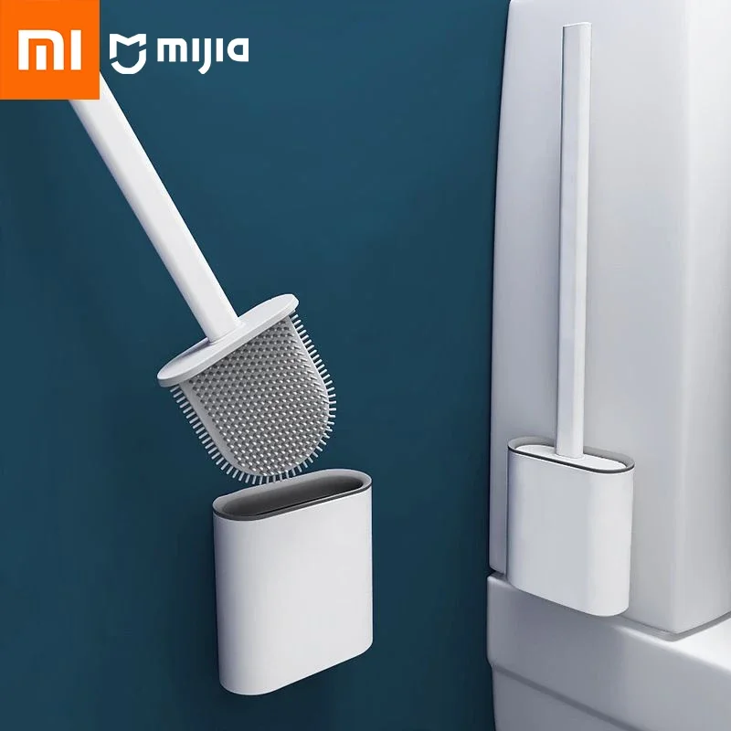 Xiaomi Mijia Toilet Cleaning Brush Flat Head Flexible Soft Bristles Brush Holder Toilet Silicone Cleaner toilet cleaning brush