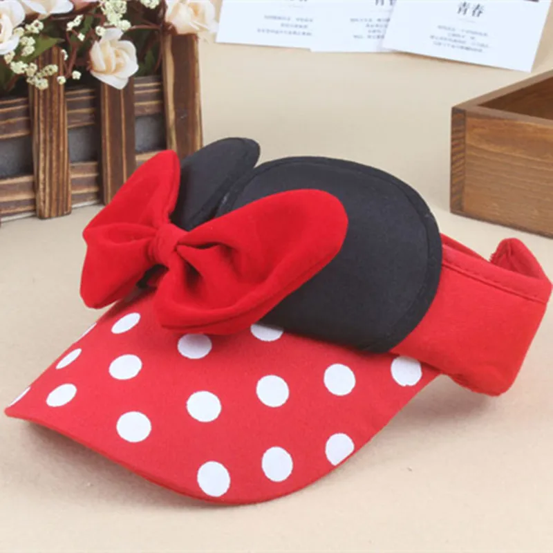 Summer New Children's Hat Cute Pink Wave Dot Bow Girl Baby Outdoor Sports Portable Sunshade and Sunscreen Empty Top Hat