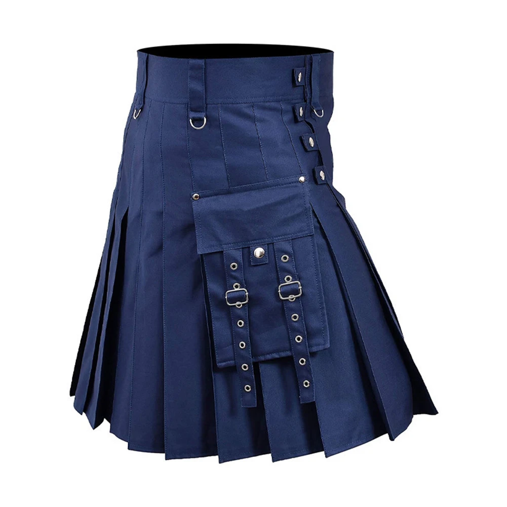 Scottish Festival Men Kilt Traditional Highland Dress Medieval Skirt Solid Color Contrasting Colors Punk Short Skirts