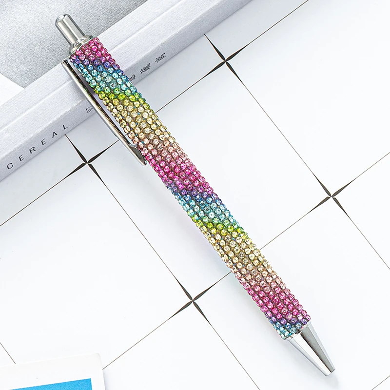 Bolígrafos de Metal a presión de diamante multicolor, bolígrafo de regalo, suministros de oficina creativos