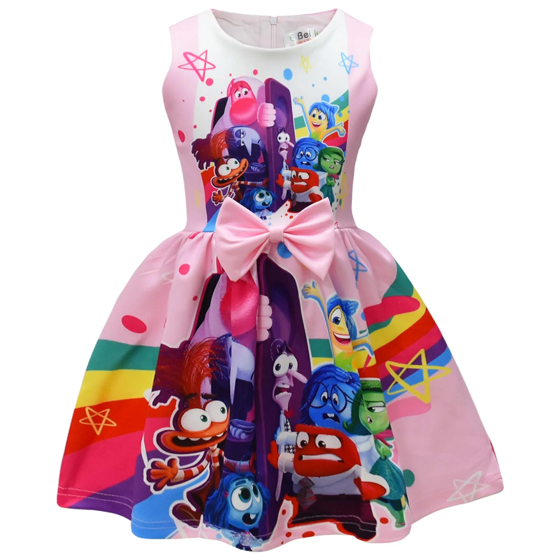 Inside Out 2 Summer Dress Fron Bowknot Sleeveless Dresses Cartoon Children Girls Kids Party Clothing Baby Girls Birthday Dress kids girls dress