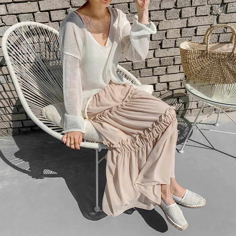 2025 Spring and Summer New Thin Sunscreen Shirt Sexy See Through Blouse Women V-neck Knitted Tops Korean Loose Clothes 9829
