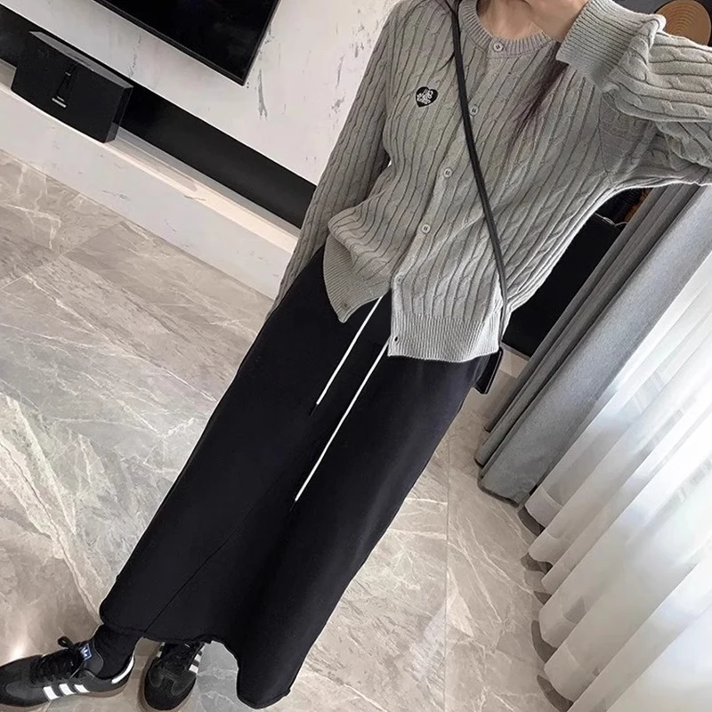 Good Quality Korean Style Pregnant Women Long Skirt Drawstring Waist Loose Casual Maternity Cotton Step Skirts Back Split Skirts