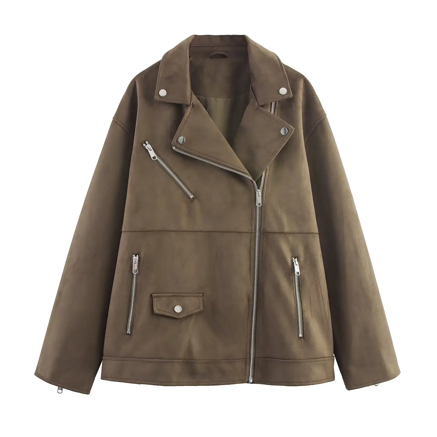 Women Commuting Leisure Imitation Deer Skin Jacket Spring Autumn Fashion Female Long Sleeve Zipper Coat Lady Jackets Streetwear