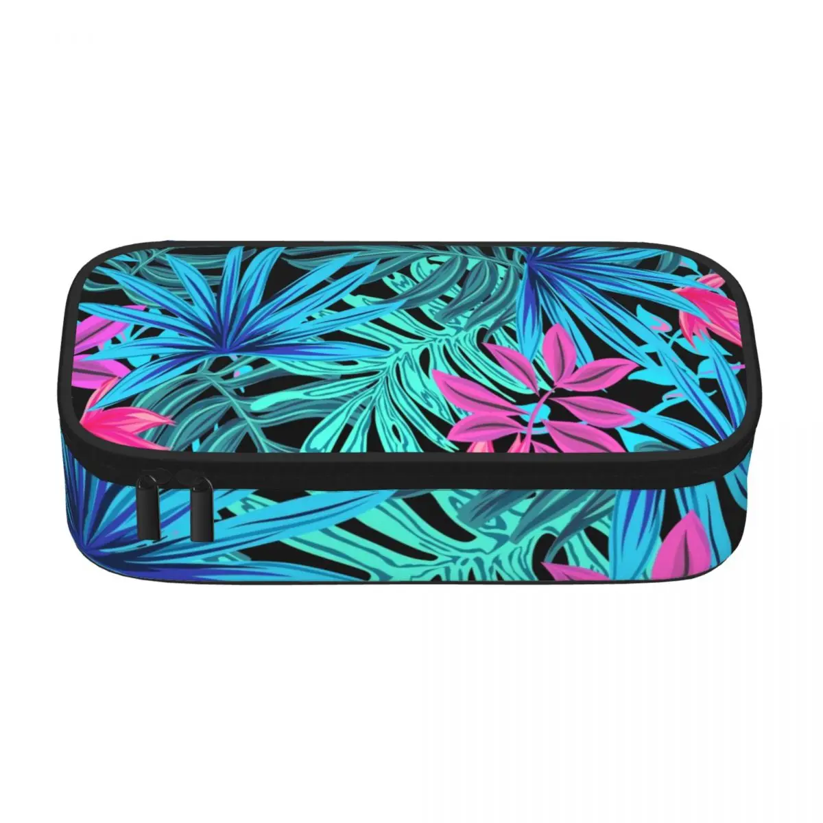 

Green Leaf Print Pencil Case Tropical Floral Kawaii Large Capacity Zipper Pencil Box School For Child Pen Organizer