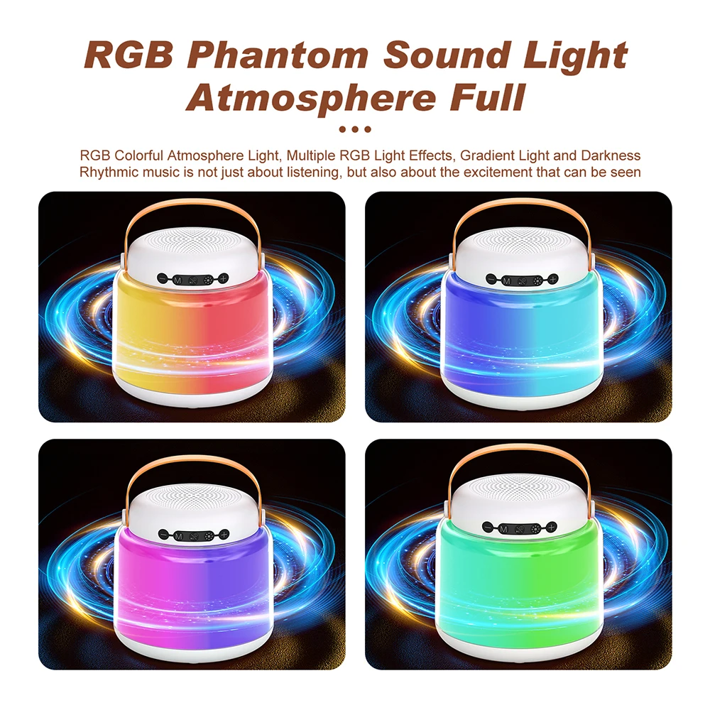 Portable Wireless Dual Microphones Karaoke Machine Bluetooth PA Speaker KTV DSP System HIFI Stereo Sound RGB Colorful LED Lights