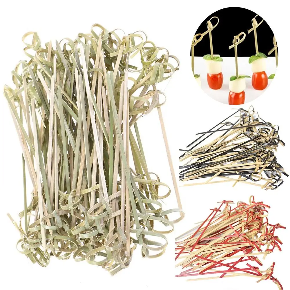 100pcs Disposable Bamboo Knot Stick Skewers Cocktail Picks Fruit Forks Barbeque Party Decoration Bar Tool