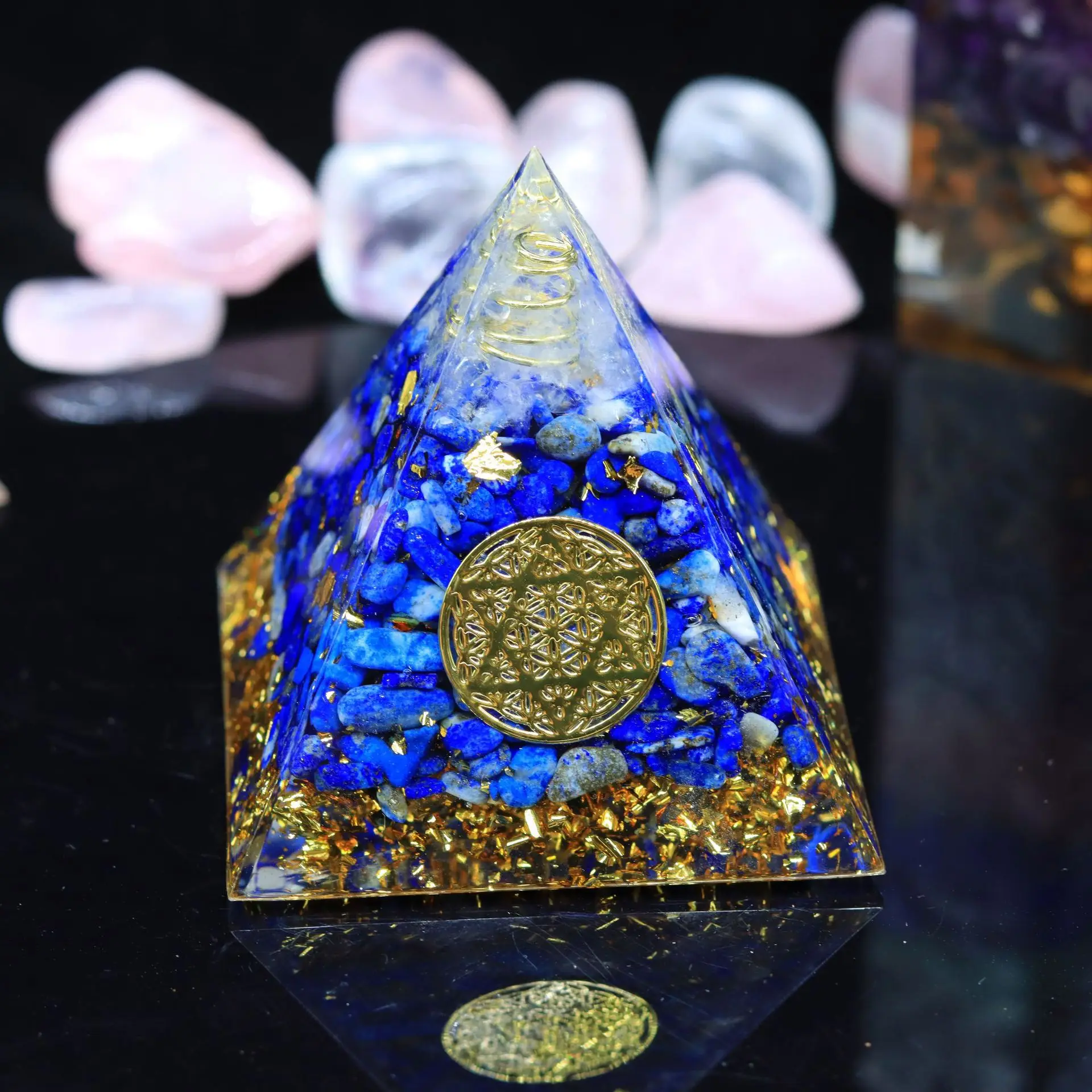 

6CM Orgonite Pyramid With Obsidian Stone Energy Healing Chakra Shell Orgone Collection Emf Protection