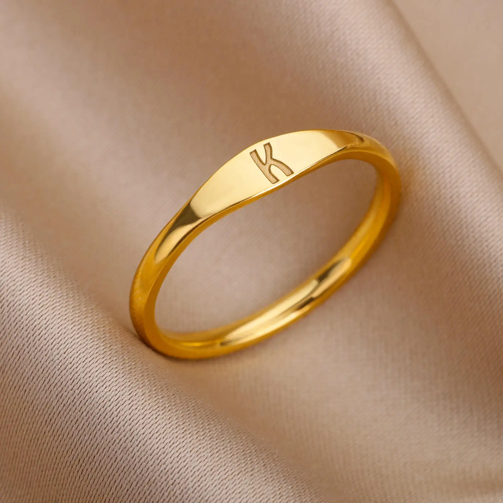 Letter The Ring Design Letter R 14KT Yellow Gold Initial Ring