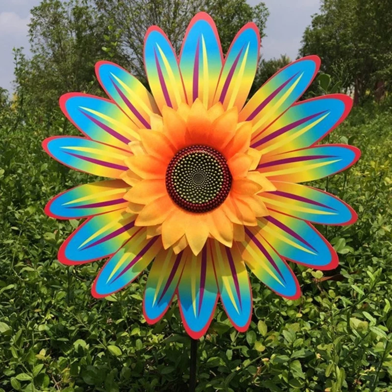 Sunflower Wind Spinner Rotating Standing Lawn Flower Pinwheel Outdoor Party Garden Yard Decor Kids Toys