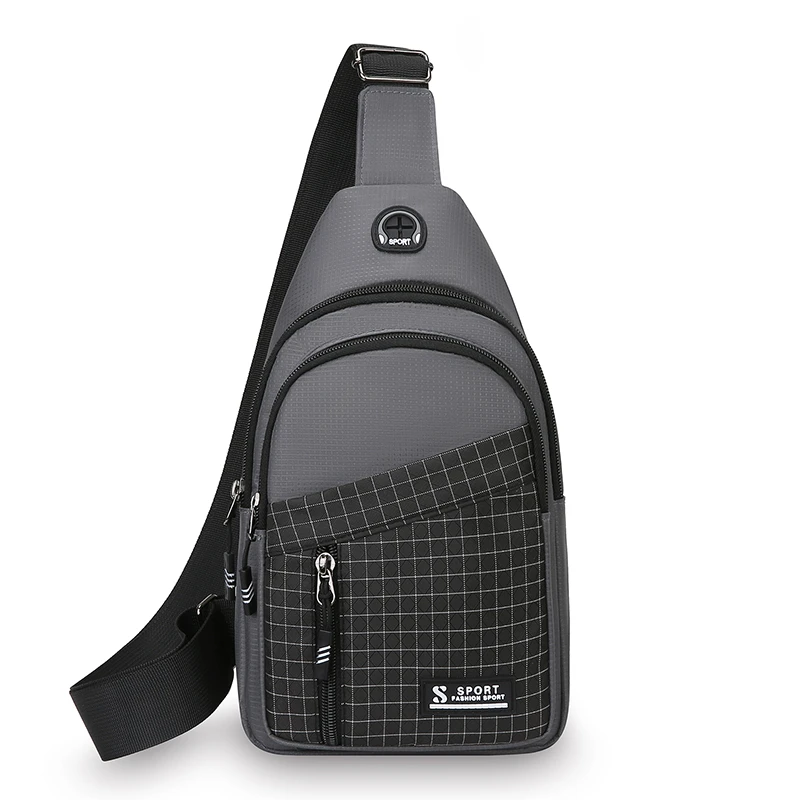 Men's large capacity fashionable black adjustable shoulder bag with multiple zipper pockets, travel equipment, durable zipper cl