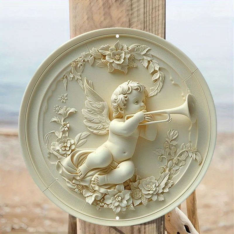Aluminium Engel Cherub Metalls child, Wand kunst, dekorative 2d runde Relief Plakette, HD gedruckt, Outdoor, Indoor, Taverne, Zuhause – Detail 11