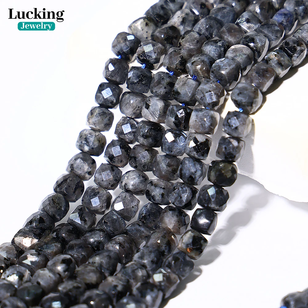 A+ Natural Larvikite Black Labradorite 6.5-7mm Square Faceted Silver Flash Beads for DIY Jewelry, Protection Stone Crafts 4
