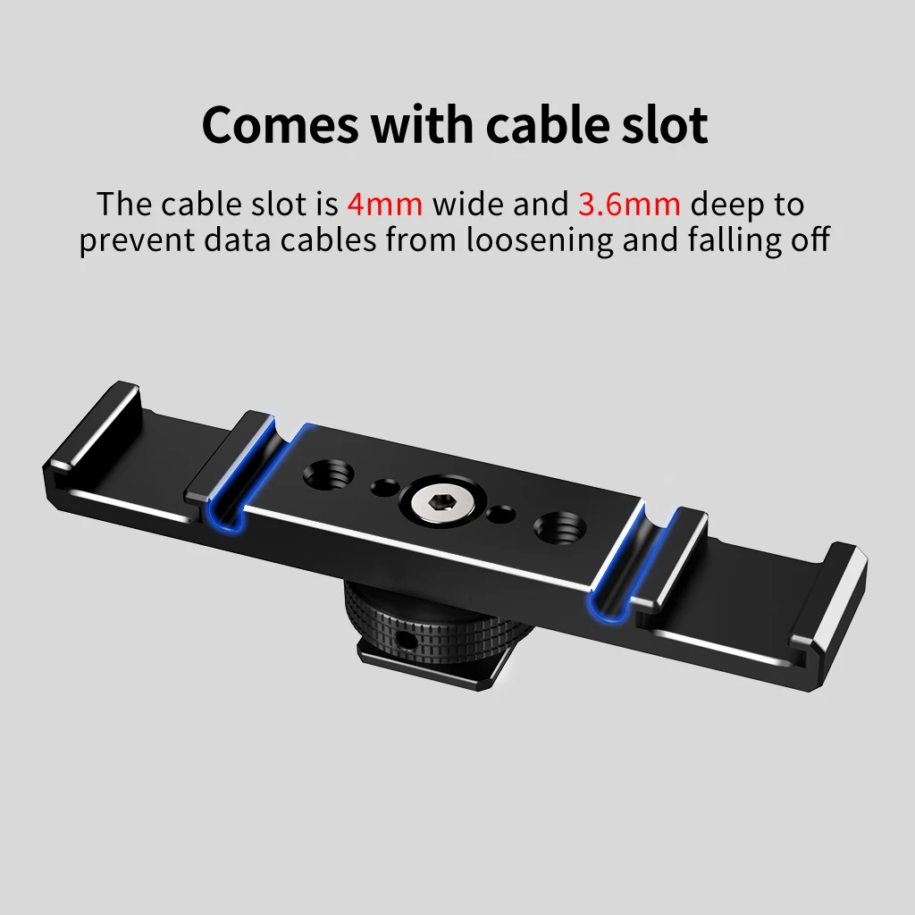 Double Cold Shoe Adapter 1/4 ARRI Mount Extension Bar 360 Rotatable Bracket for