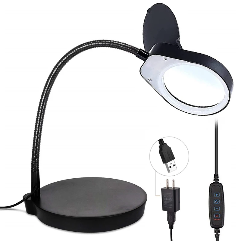 LED Desk Lamp 5X Magnifier Glass Light Stand Clamp Foldable Beauty Magnifying UK 